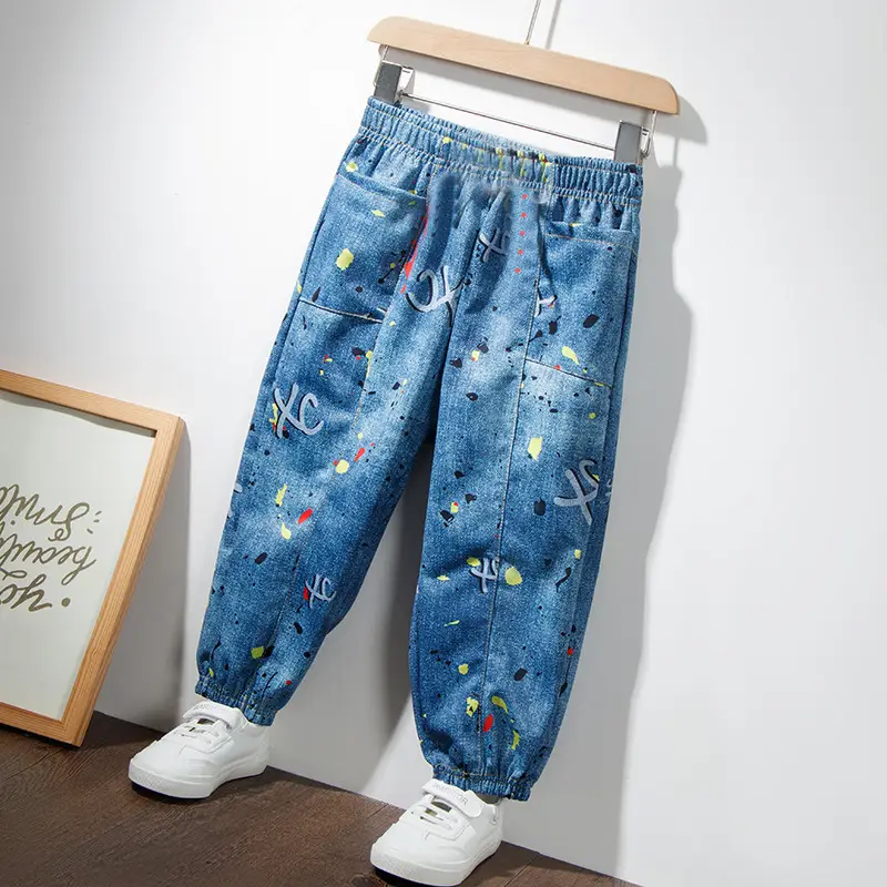 Blue Denim Trousers for Kids Large Casual Summer Pants