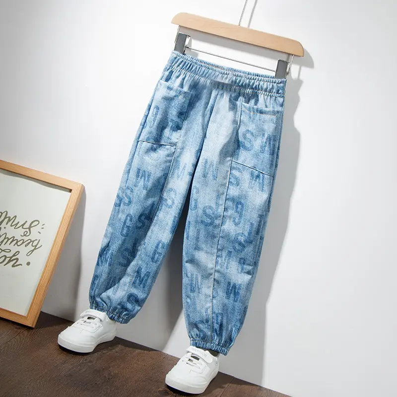Blue Denim Trousers for Kids Large Casual Summer Pants