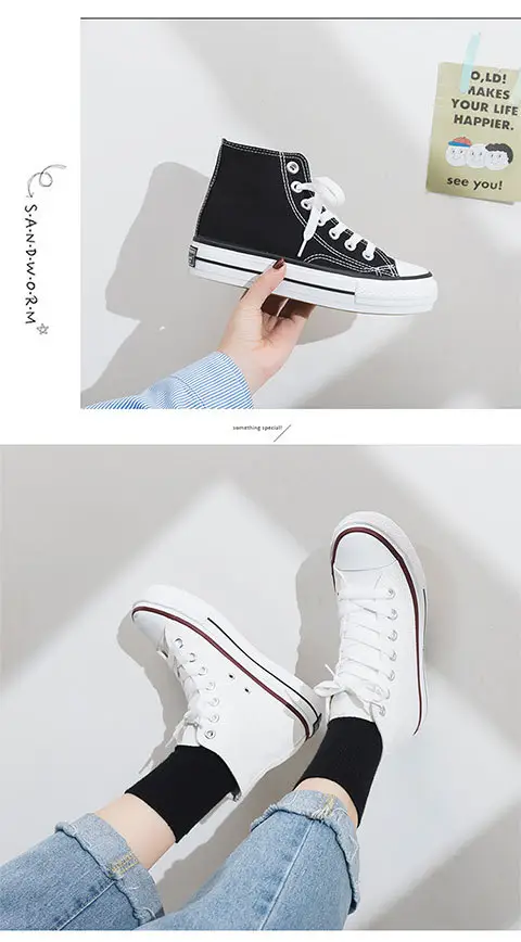 Thick-Soled High-Top Canvas Shoes for Women, Flats Platform Shoes, Versatile Cloth Shoes, Breathable Women's Shoes, Student Korean Style Women's Shoes R66 — feature 5