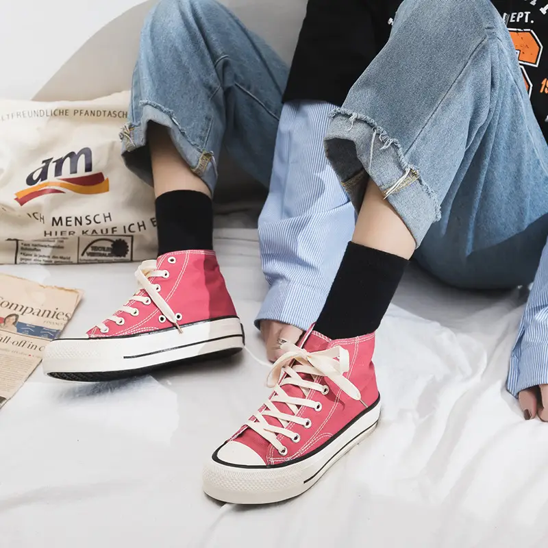 Thick-Soled High-Top Canvas Shoes for Women, Flats Platform Shoes, Versatile Cloth Shoes, Breathable Women's Shoes, Student Korean Style Women's Shoes R66 - Image 3