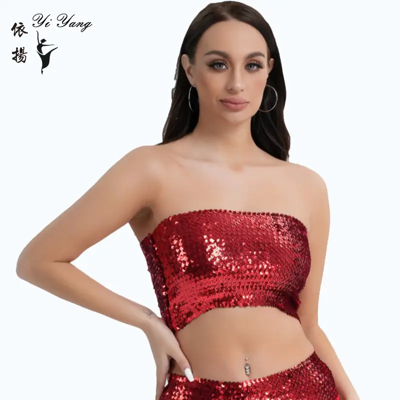 Red Sequined Strapless Bra Top for Women - Image 14