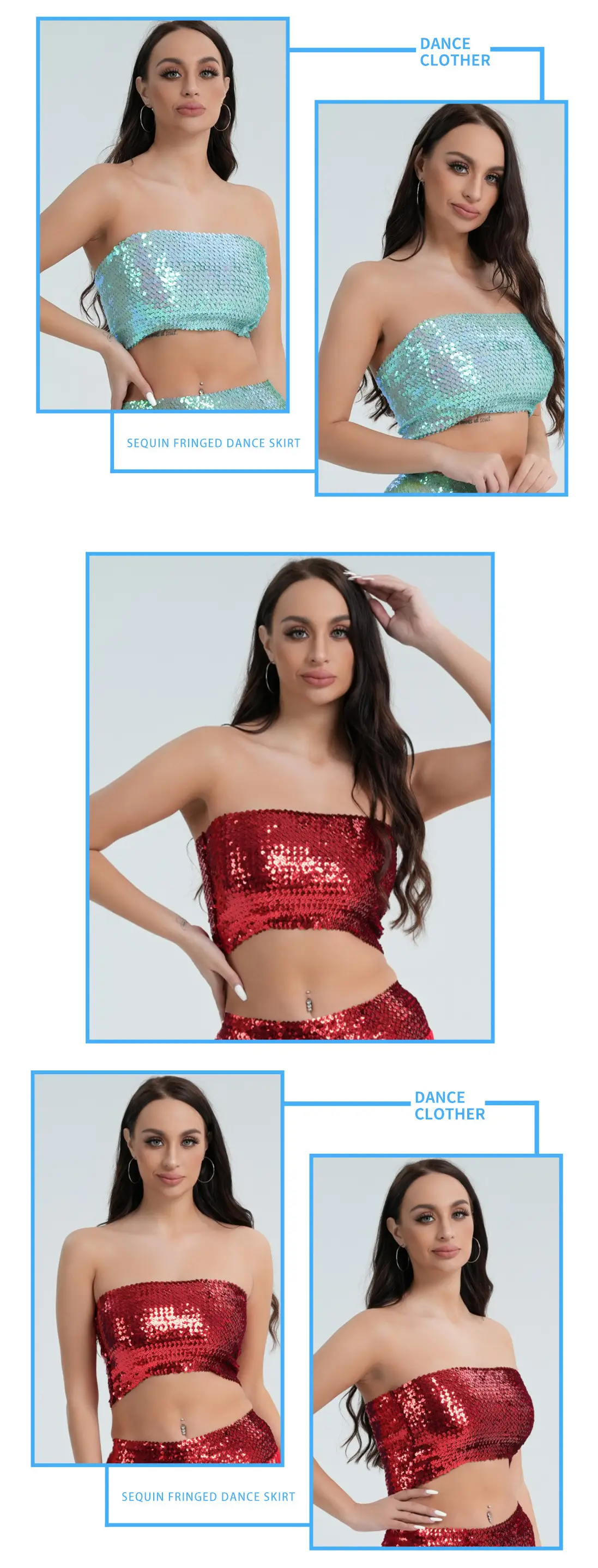 Red Sequined Strapless Bra Top for Women — feature 10