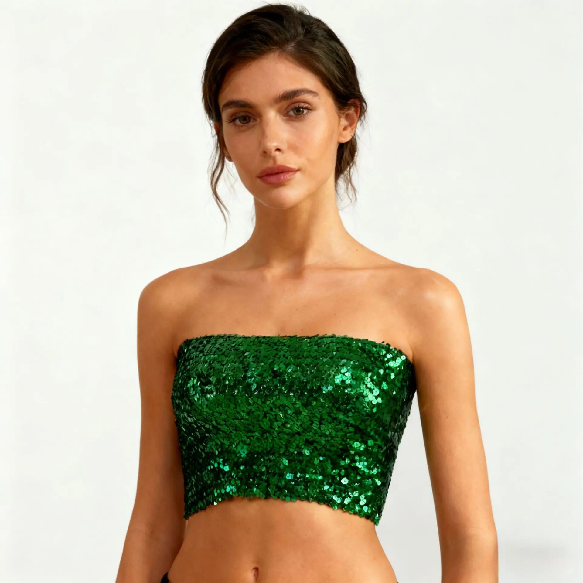Red Sequined Strapless Bra Top for Women - Image 9