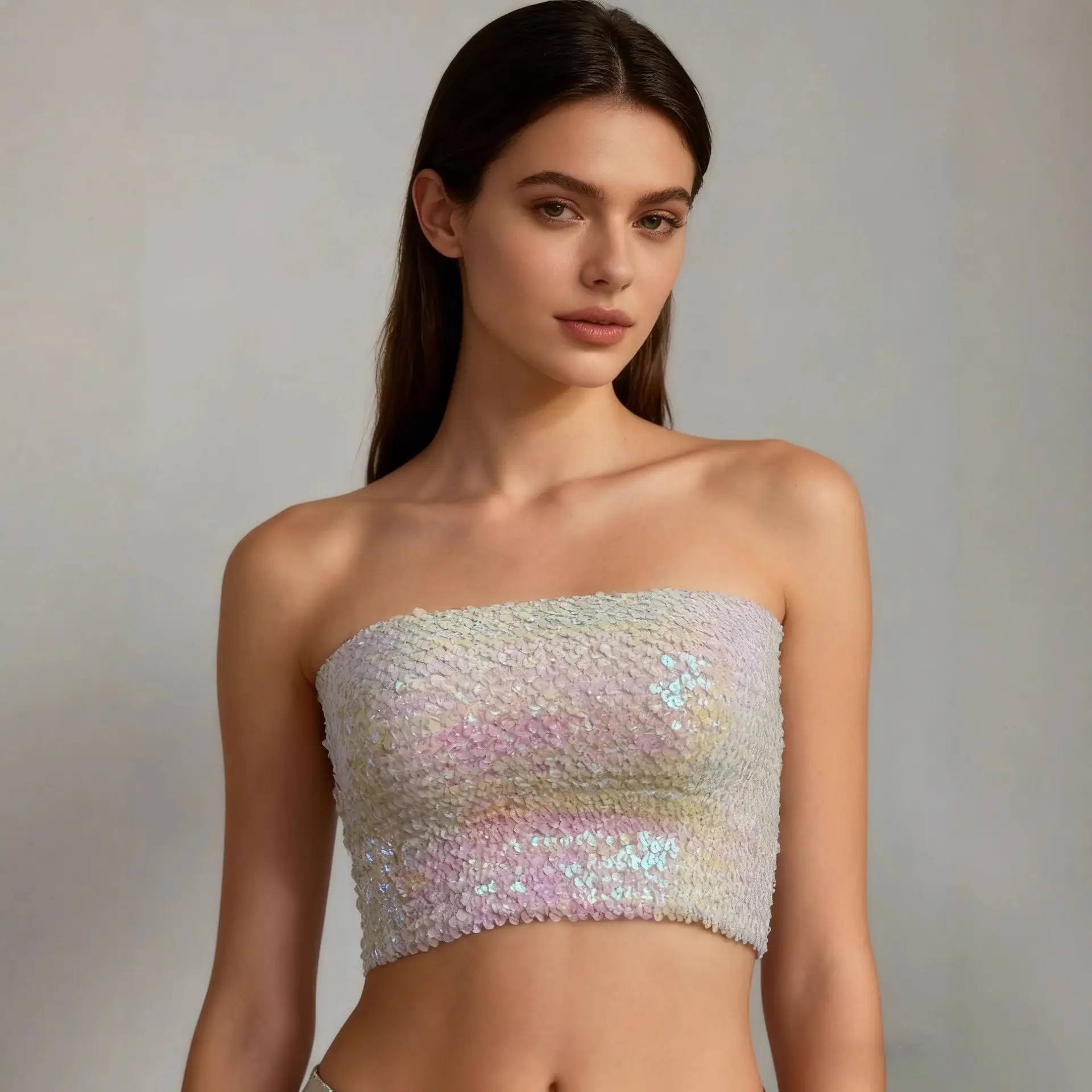 Red Sequined Strapless Bra Top for Women - Image 10