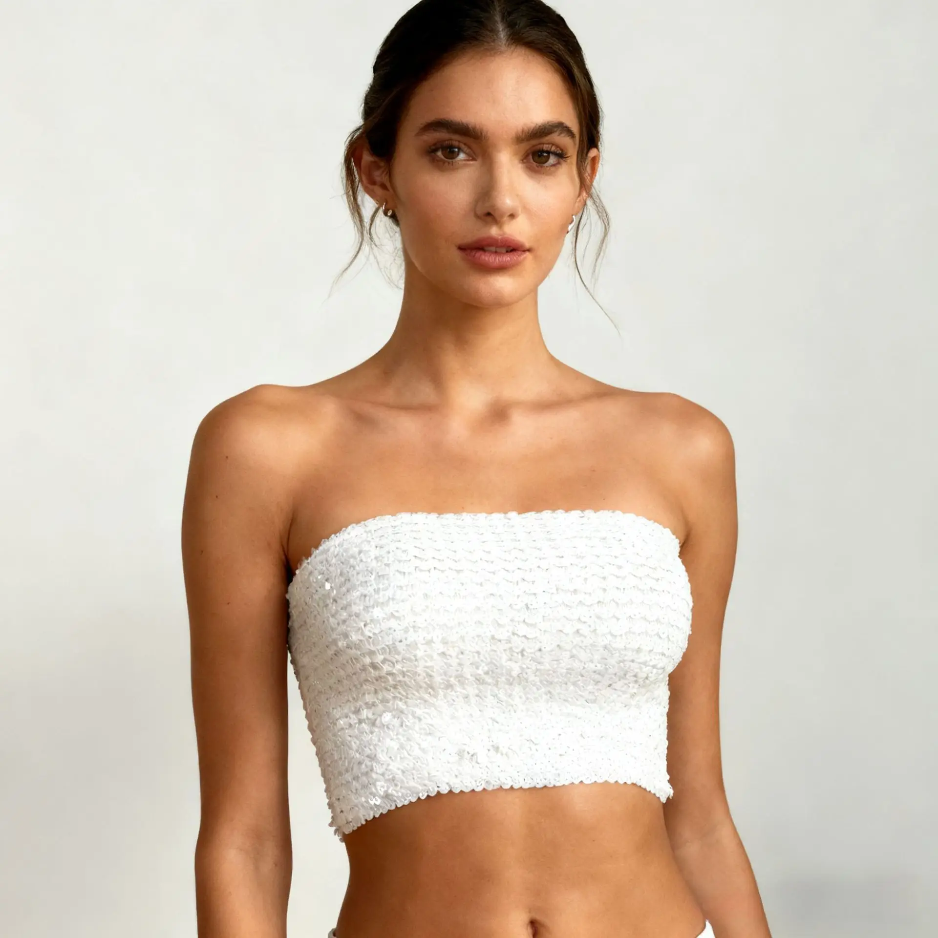 Red Sequined Strapless Bra Top for Women - Image 11