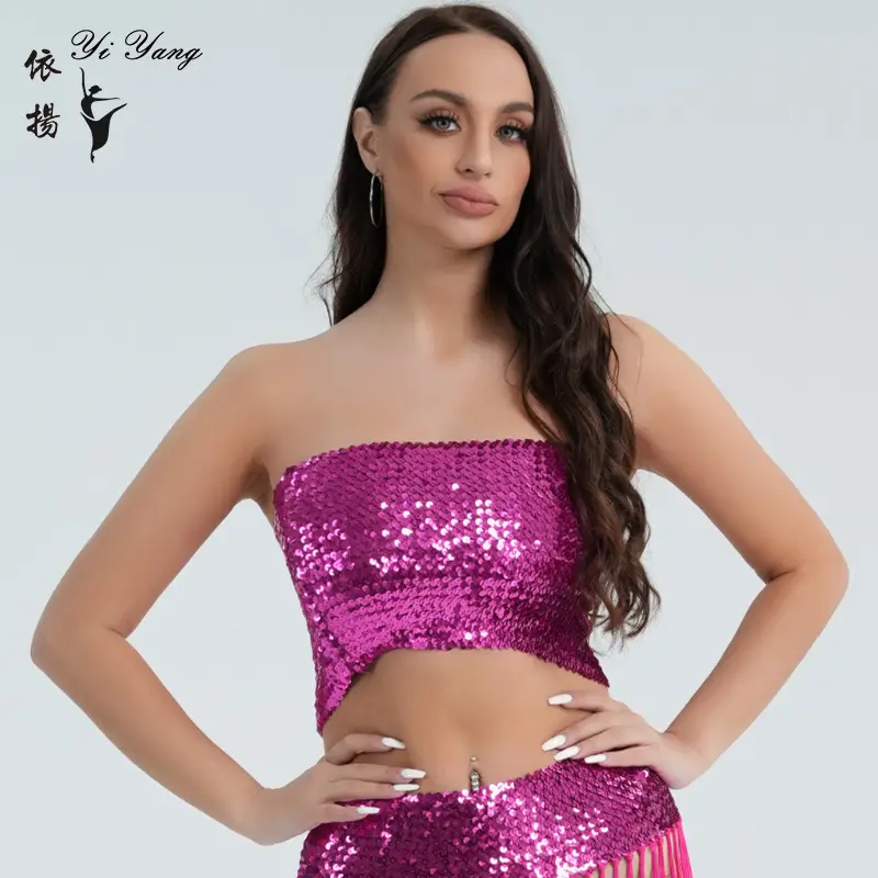 Red Sequined Strapless Bra Top for Women - Image 2