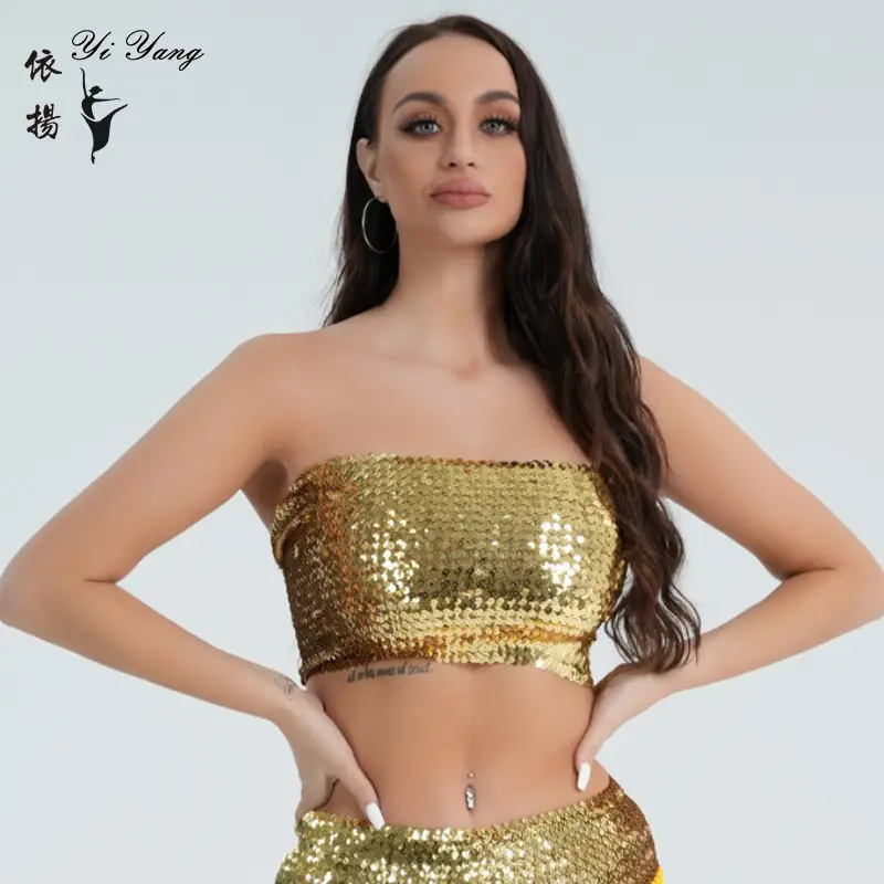 Red Sequined Strapless Bra Top for Women - Image 3