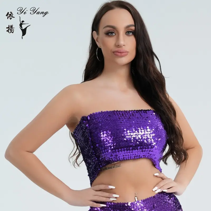 Red Sequined Strapless Bra Top for Women - Image 4
