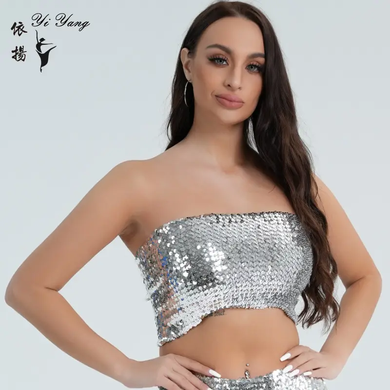 Red Sequined Strapless Bra Top for Women - Image 6