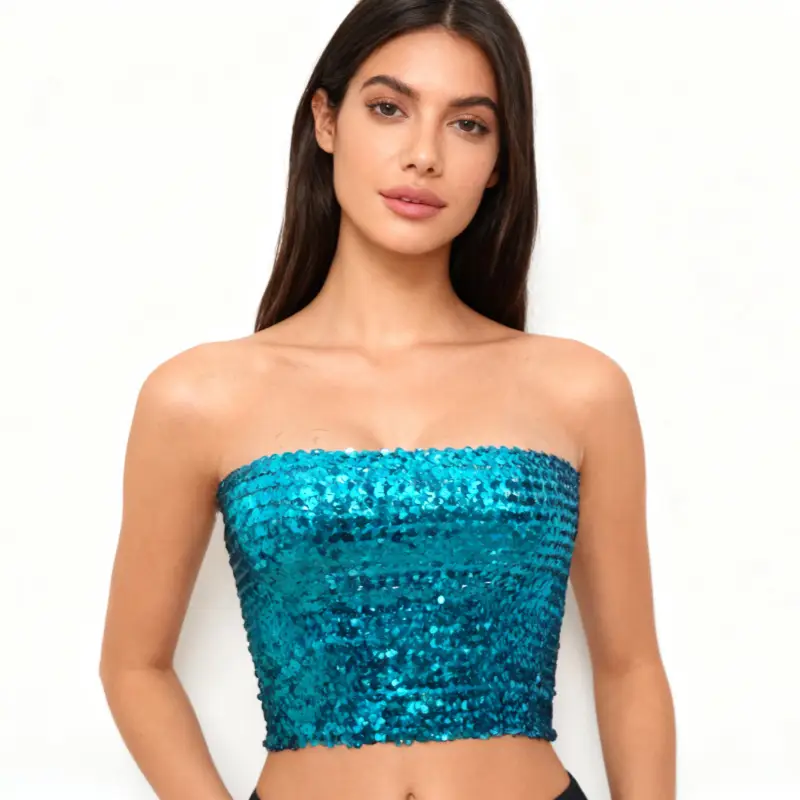 Red Sequined Strapless Bra Top for Women - Image 8
