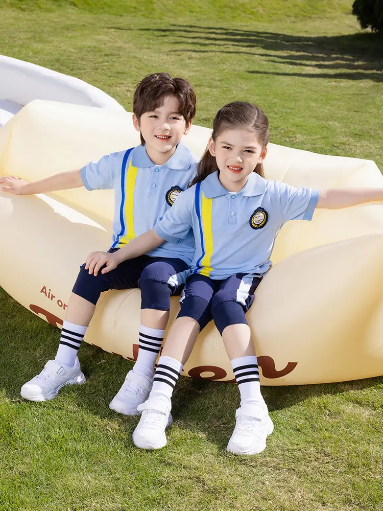 Summer Polo Shirt Light Blue Yellow Stripes Kids School Wear - Image 3