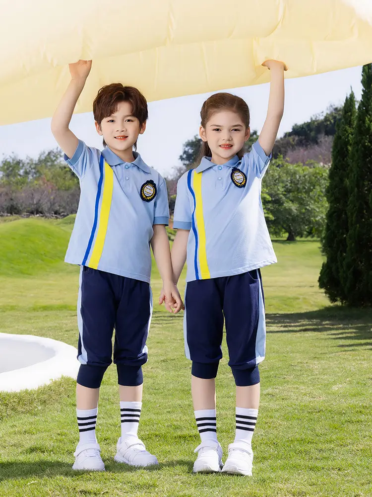 Summer Polo Shirt Light Blue Yellow Stripes Kids School Wear - Image 4