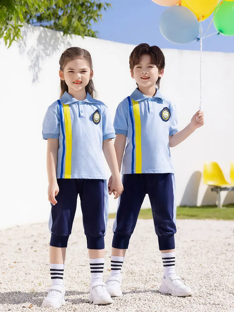 Summer Polo Shirt Light Blue Yellow Stripes Kids School Wear - Image 5