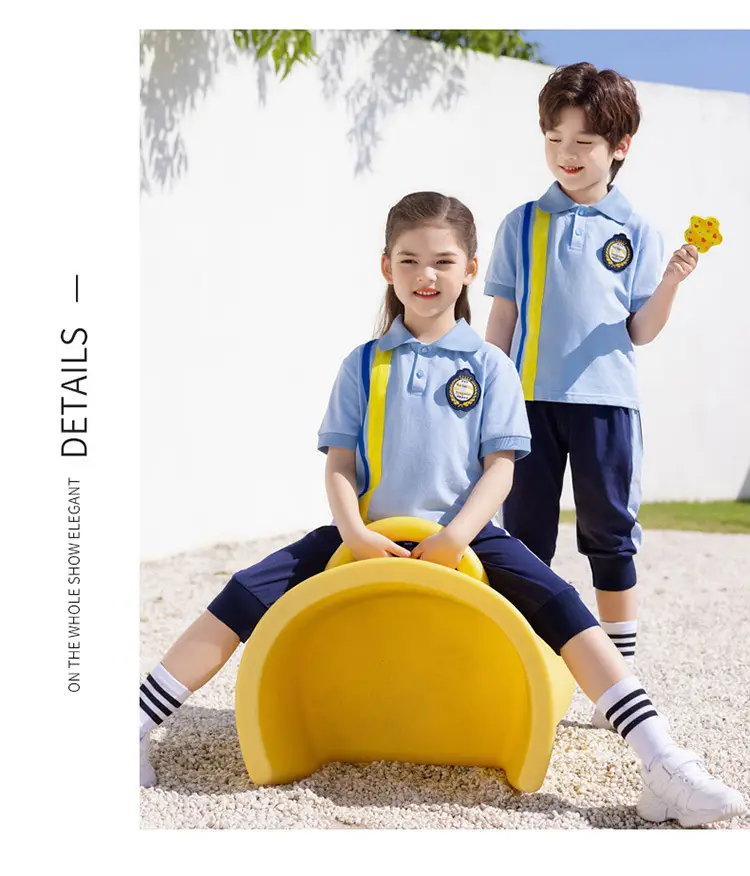 Summer Polo Shirt Light Blue Yellow Stripes Kids School Wear — feature 10