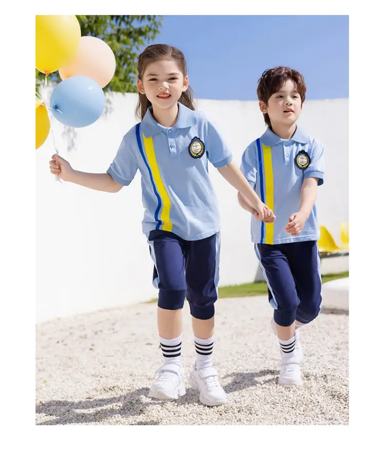 Summer Polo Shirt Light Blue Yellow Stripes Kids School Wear — feature 11