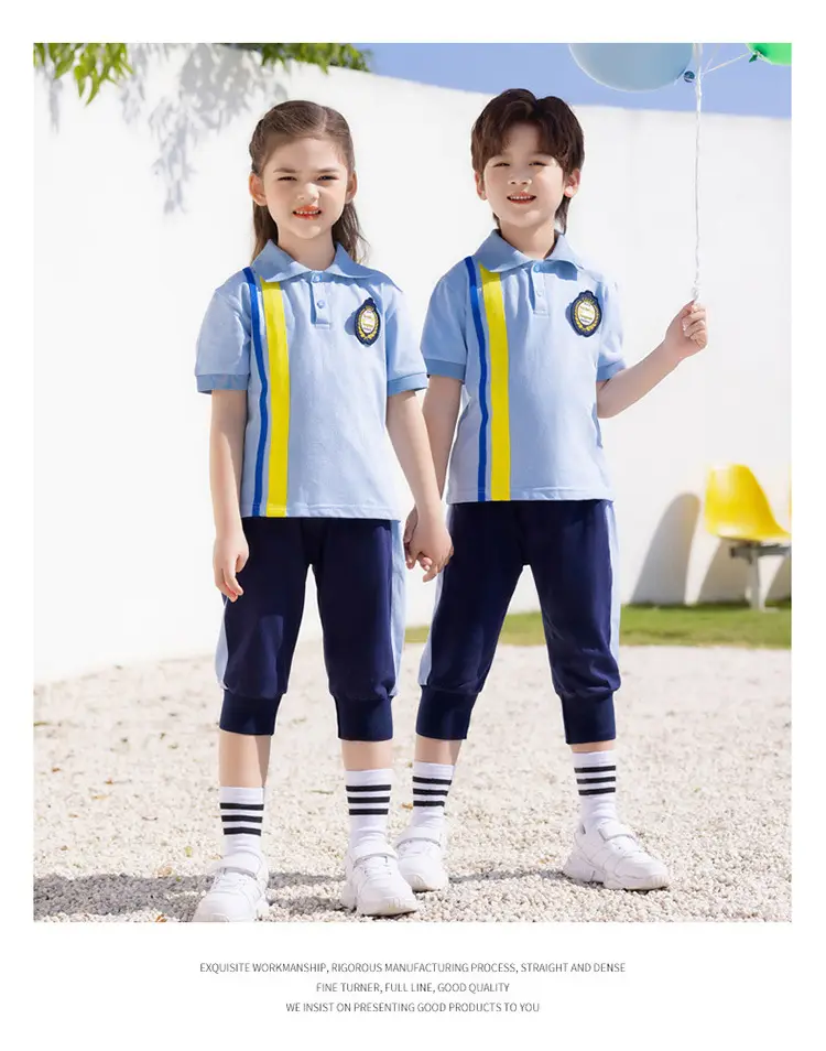 Summer Polo Shirt Light Blue Yellow Stripes Kids School Wear — feature 12