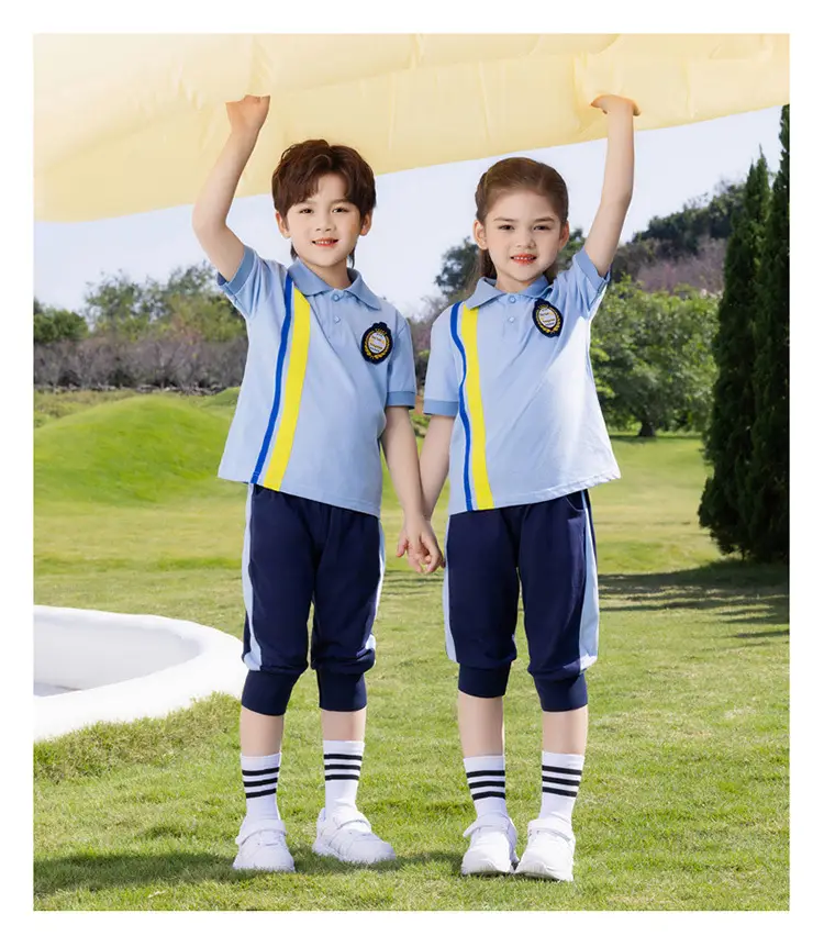 Summer Polo Shirt Light Blue Yellow Stripes Kids School Wear — feature 13
