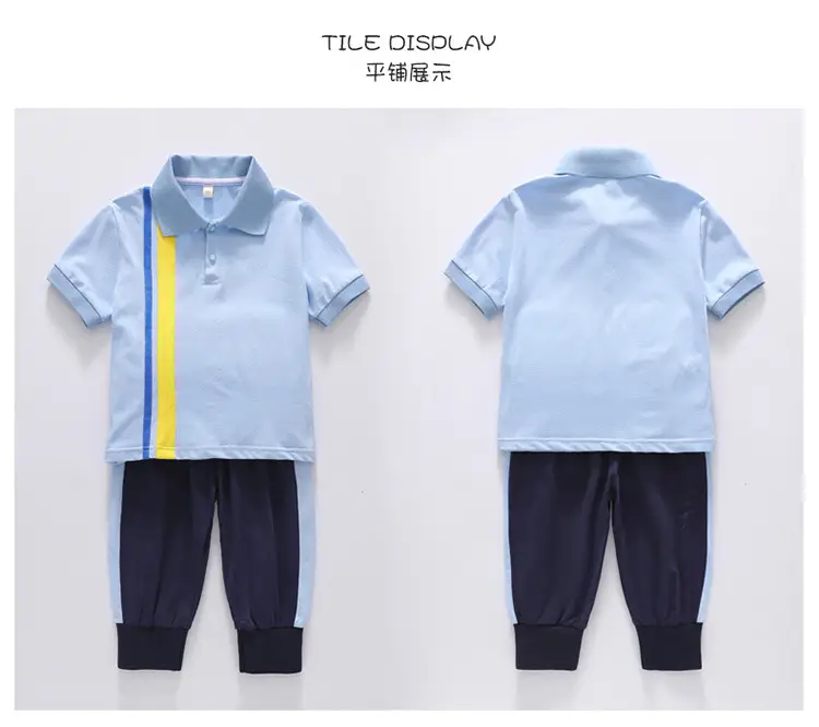Summer Polo Shirt Light Blue Yellow Stripes Kids School Wear — feature 14