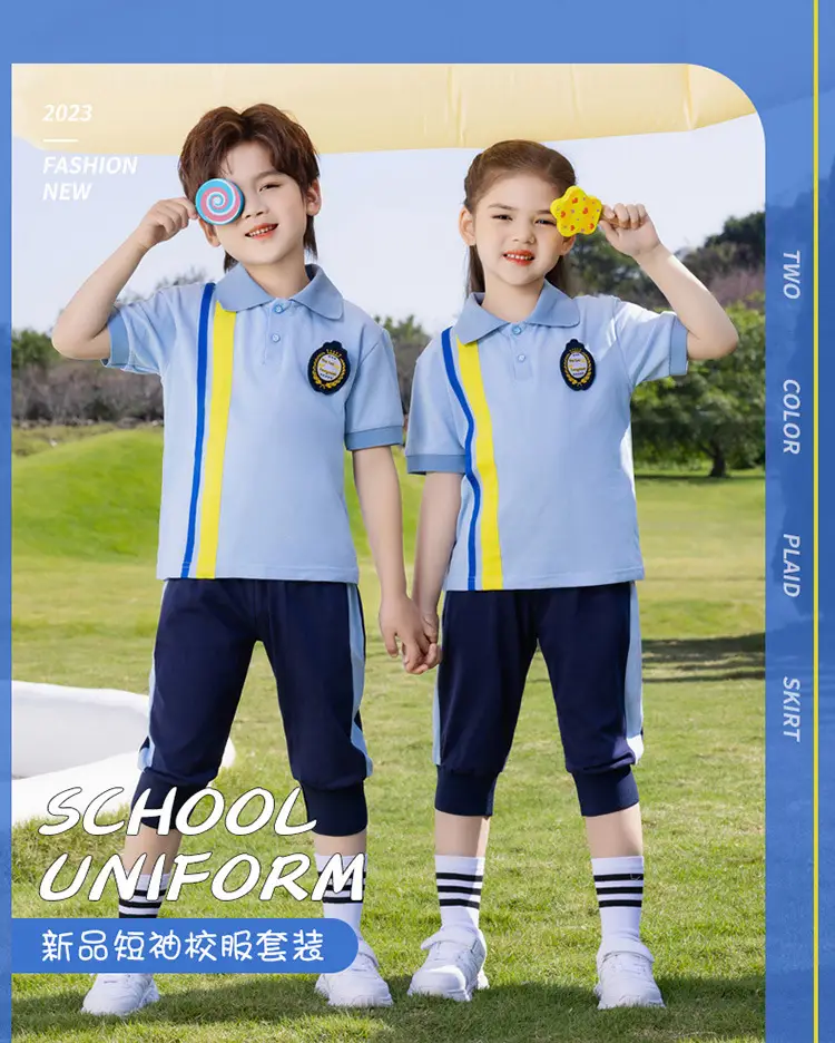 Summer Polo Shirt Light Blue Yellow Stripes Kids School Wear — feature 2