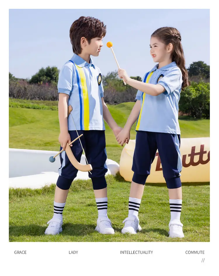 Summer Polo Shirt Light Blue Yellow Stripes Kids School Wear — feature 8