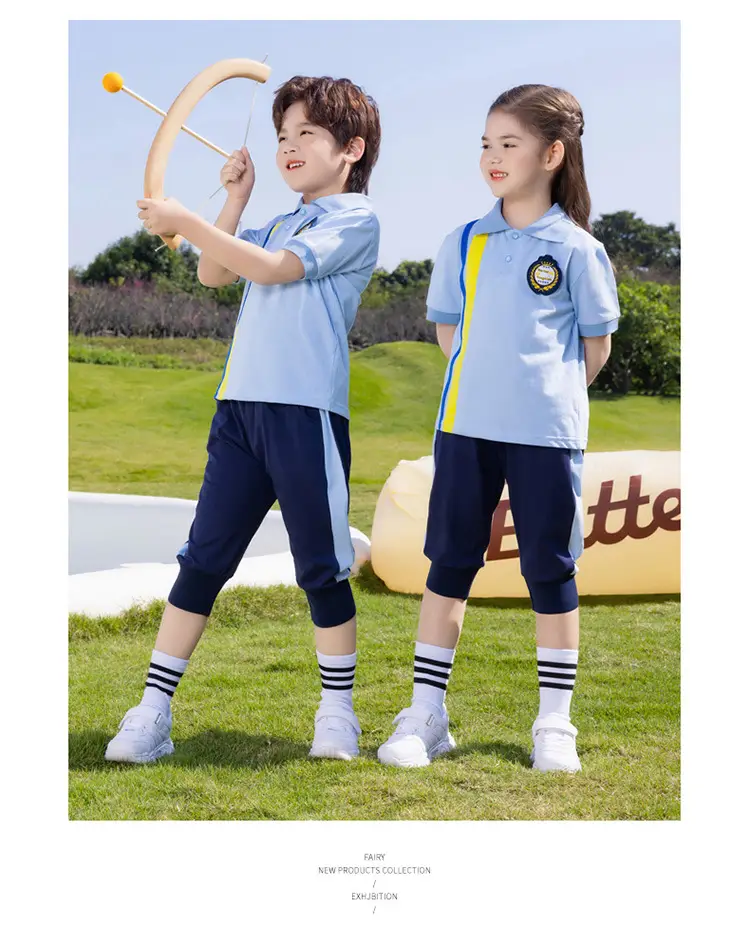Summer Polo Shirt Light Blue Yellow Stripes Kids School Wear — feature 9