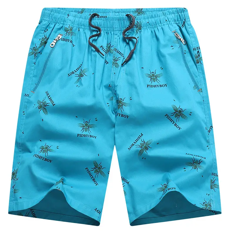 2023 Plus Size Beach Shorts Light Blue Printed - Image 7