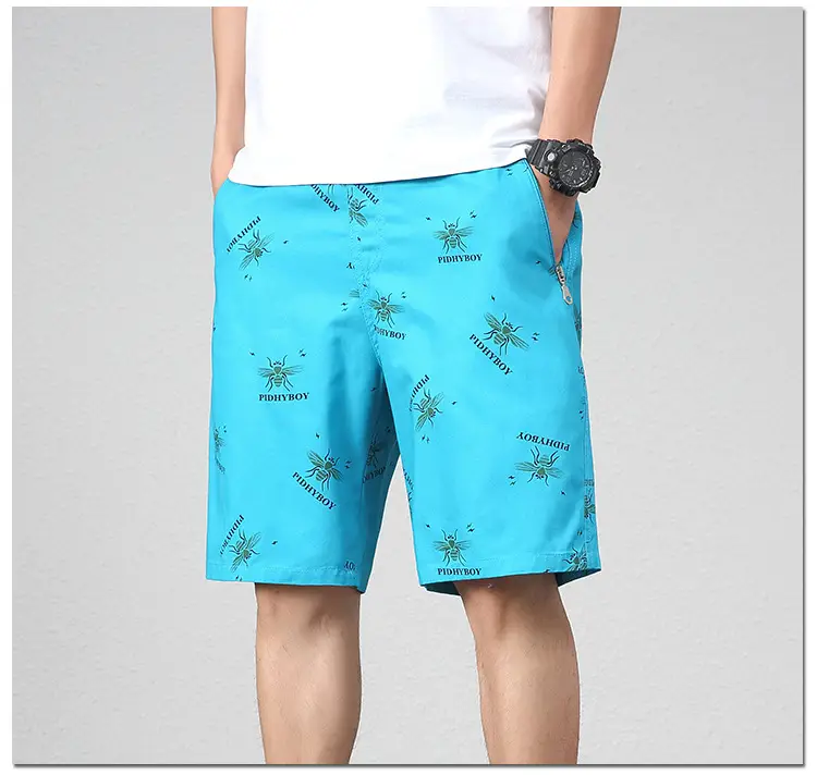 2023 Plus Size Beach Shorts Light Blue Printed — feature 16