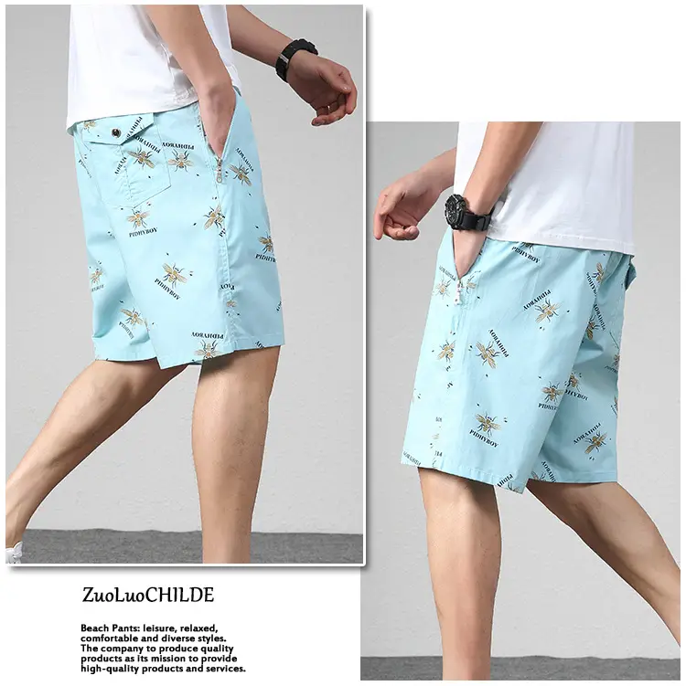 2023 Plus Size Beach Shorts Light Blue Printed — feature 19