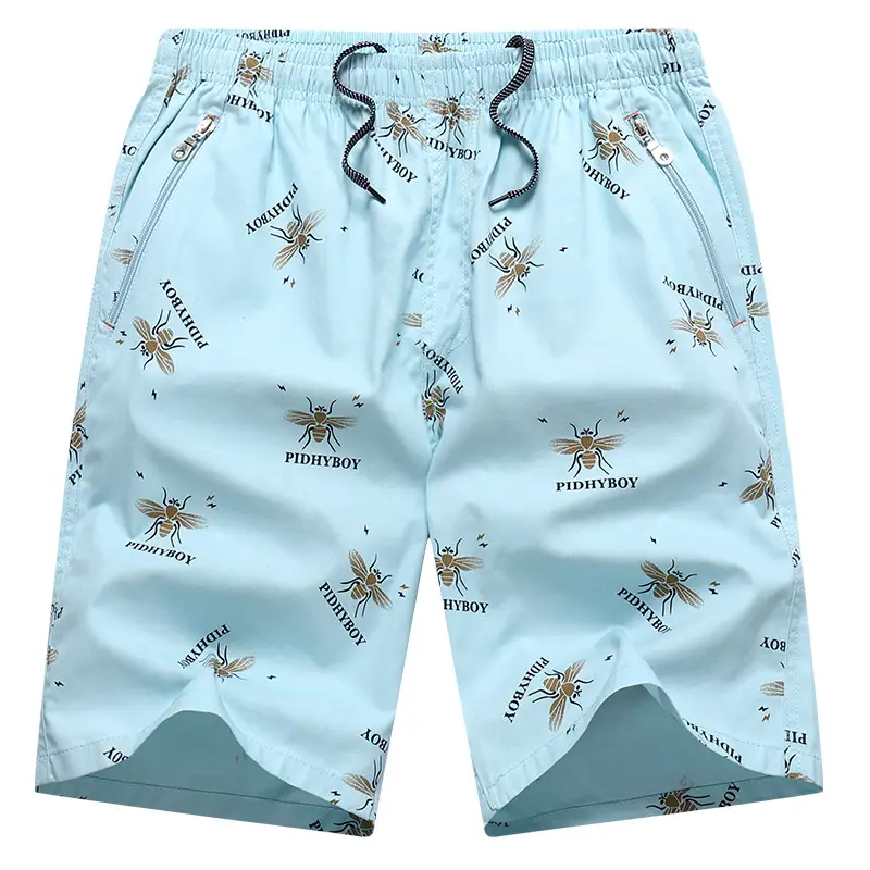 2023 Plus Size Beach Shorts Light Blue Printed - Image 3