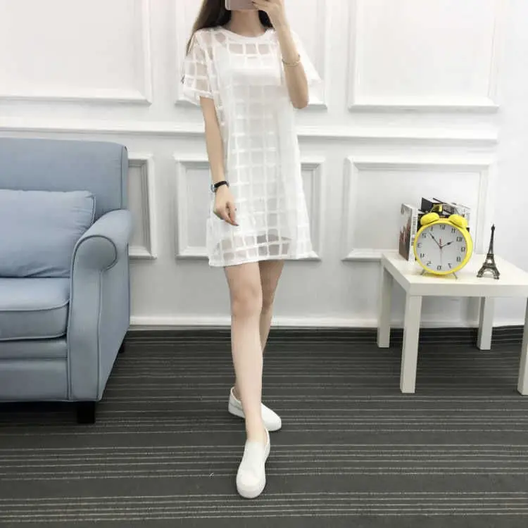 Black Mesh Plaid Dress Mid-Length Slimming — feature 10