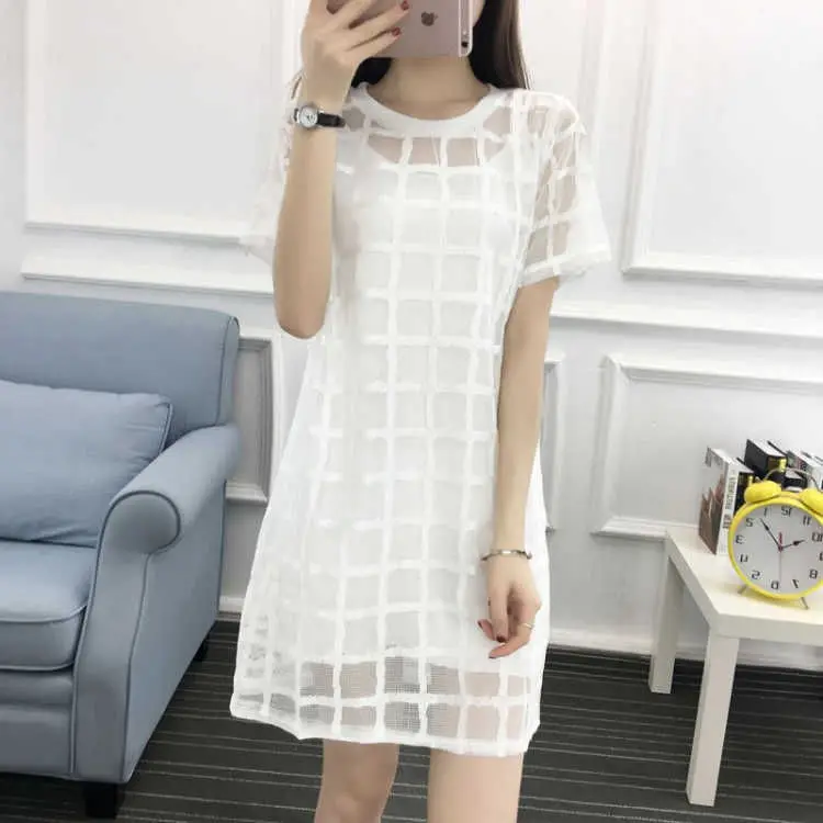 Black Mesh Plaid Dress Mid-Length Slimming — feature 12
