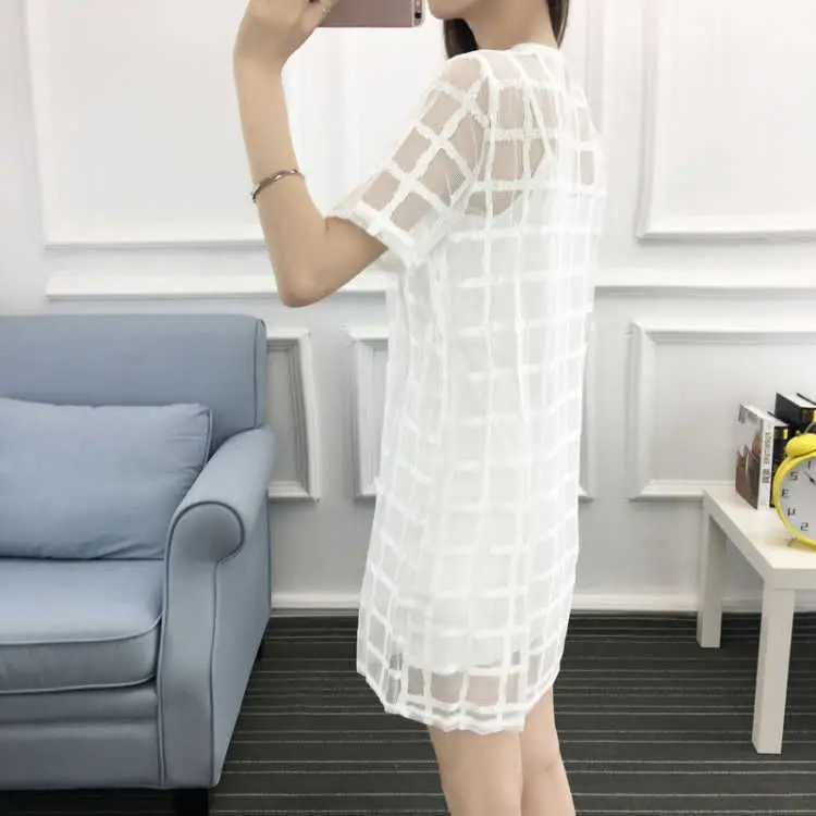 Black Mesh Plaid Dress Mid-Length Slimming — feature 13