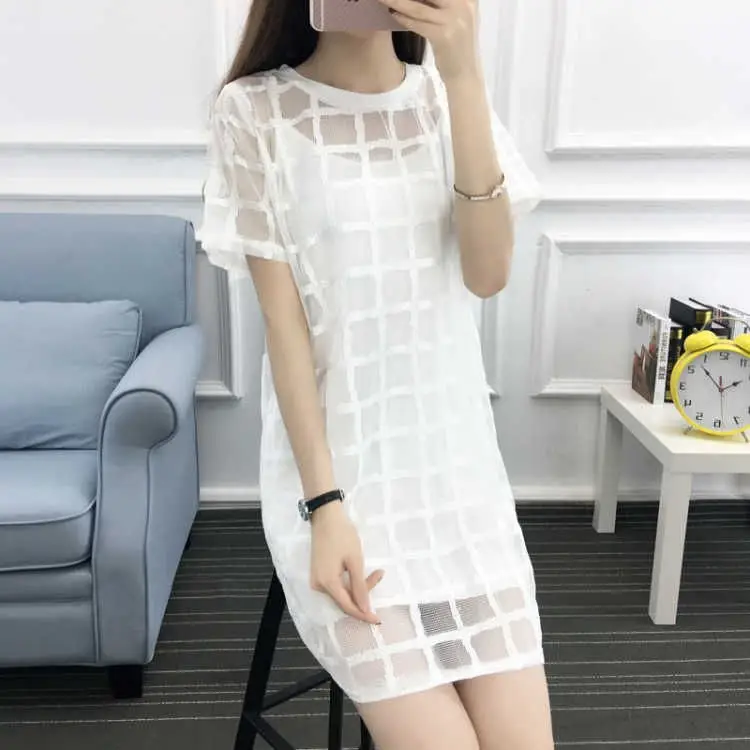 Black Mesh Plaid Dress Mid-Length Slimming — feature 15