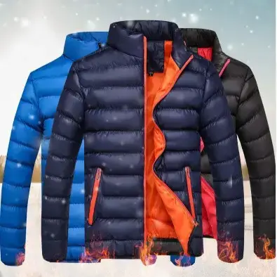 Men Blue Crossbody Puffer Jacket with Crossbody Strap
