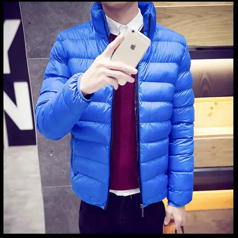 Men Blue Crossbody Puffer Jacket with Crossbody Strap - Image 7