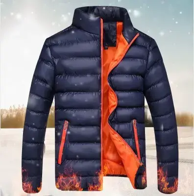 Men Blue Crossbody Puffer Jacket with Crossbody Strap - Image 2