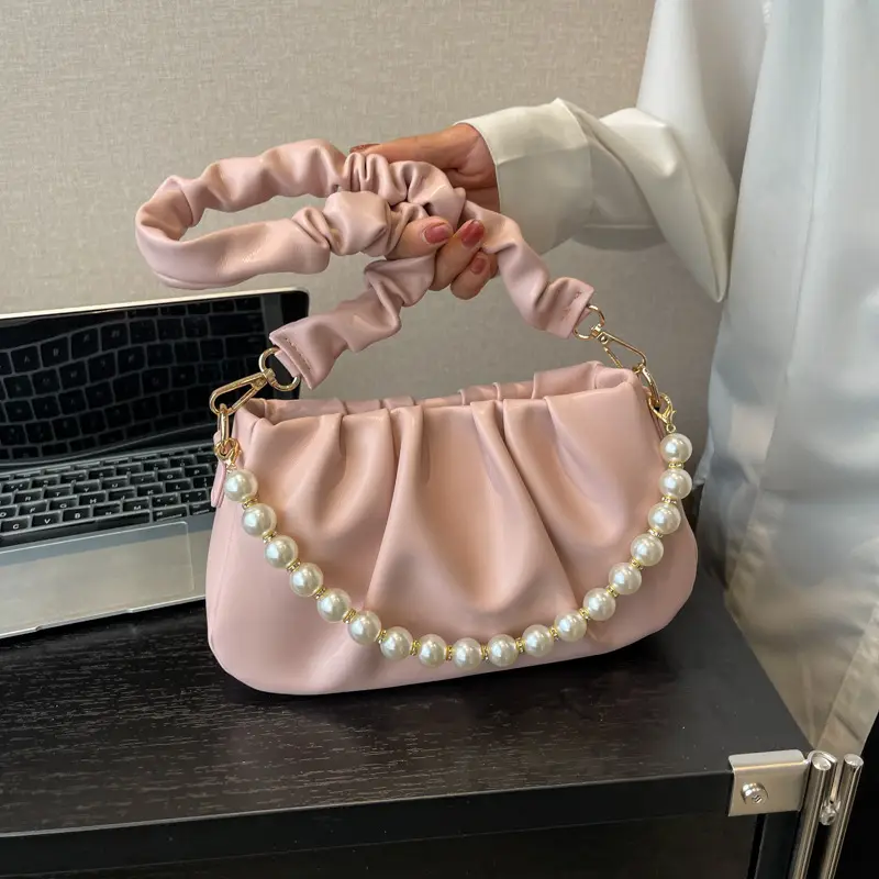 Pink Beaded Pearl Shoulder Bag for Women - Image 9
