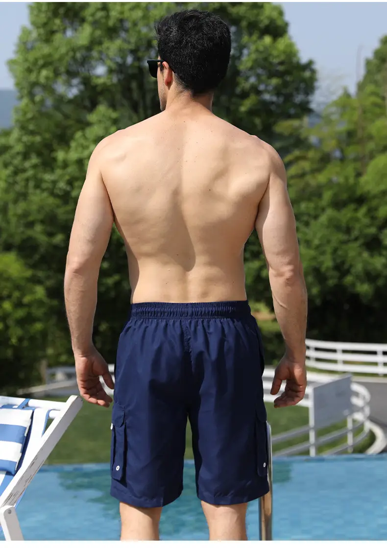 Men Navy Blue Cargo Shorts with Drawstring Waist — feature 15