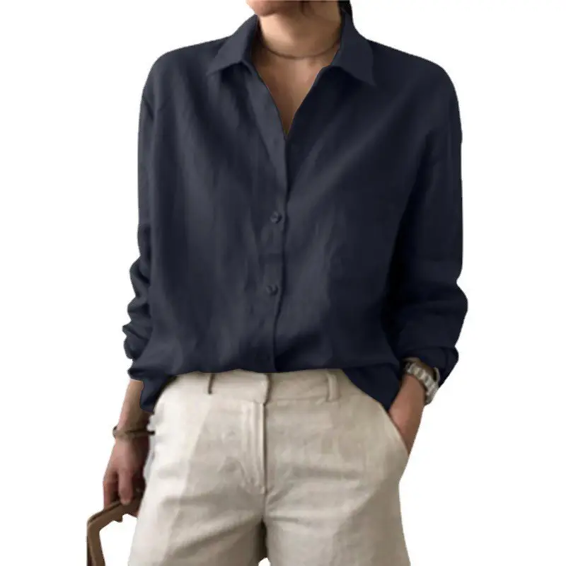 Women's 2023 Cross-Border Solid Color Shirt Beige Pink Blue - Image 8