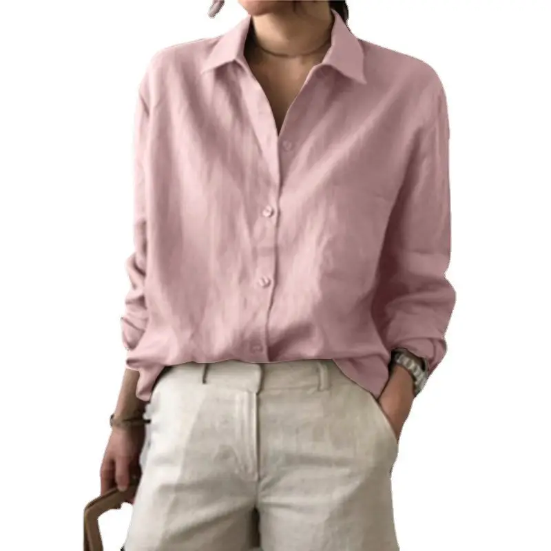 Women's 2023 Cross-Border Solid Color Shirt Beige Pink Blue - Image 2