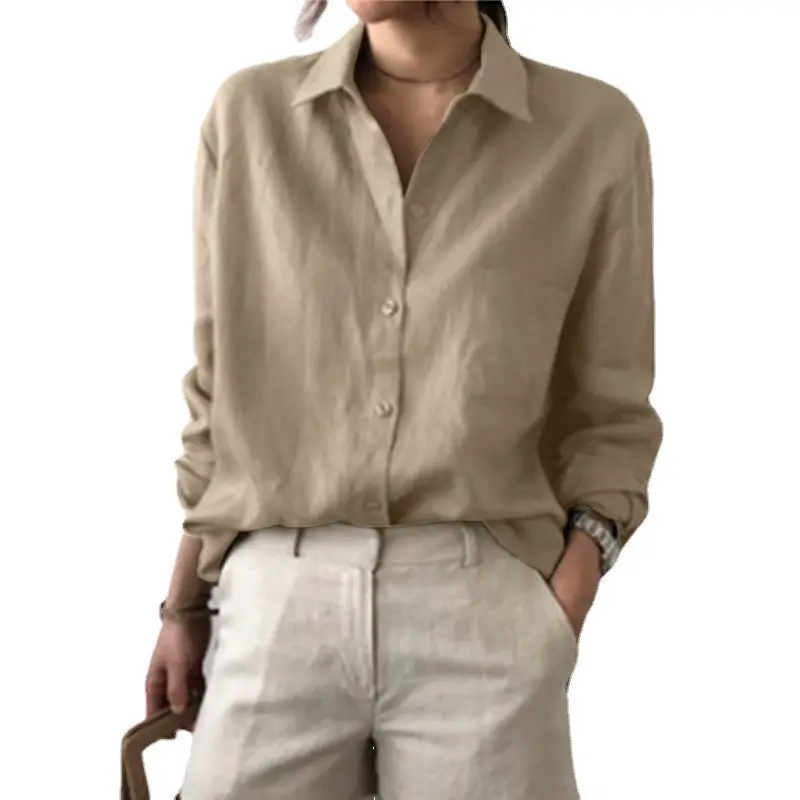 Women's 2023 Cross-Border Solid Color Shirt Beige Pink Blue - Image 4