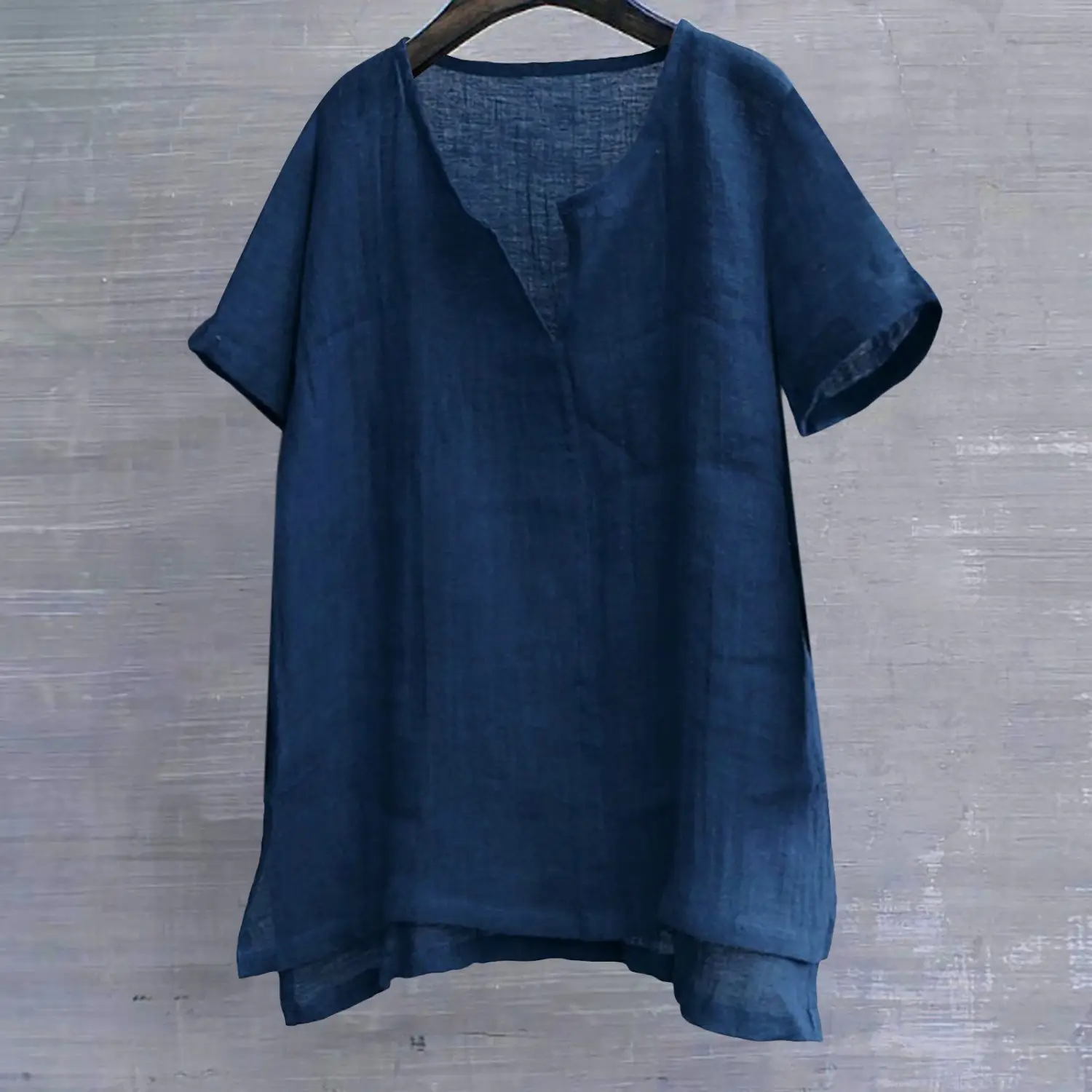 Men's Cotton Linen V-Neck T-Shirt Beige - Image 9