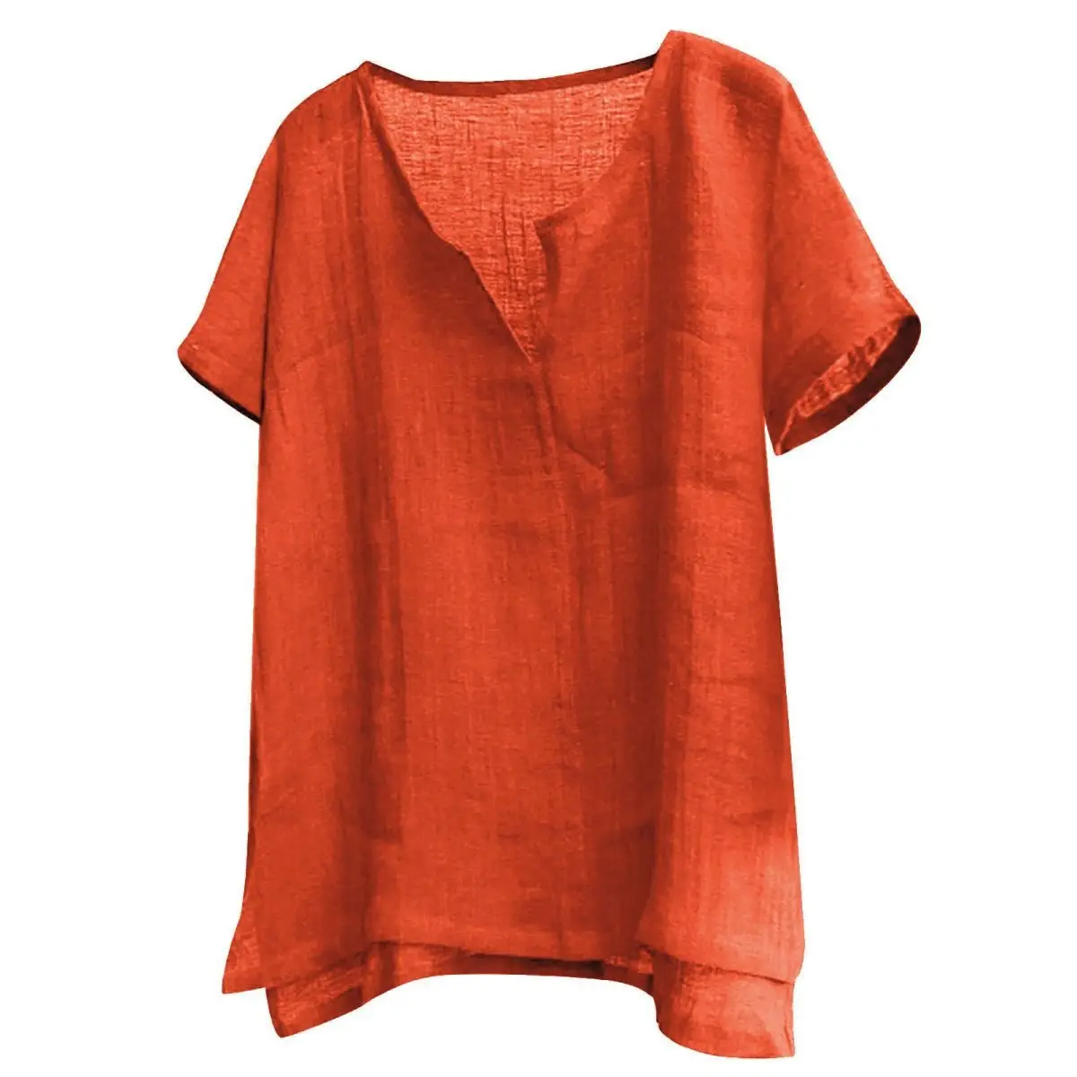 Men's Cotton Linen V-Neck T-Shirt Beige - Image 13