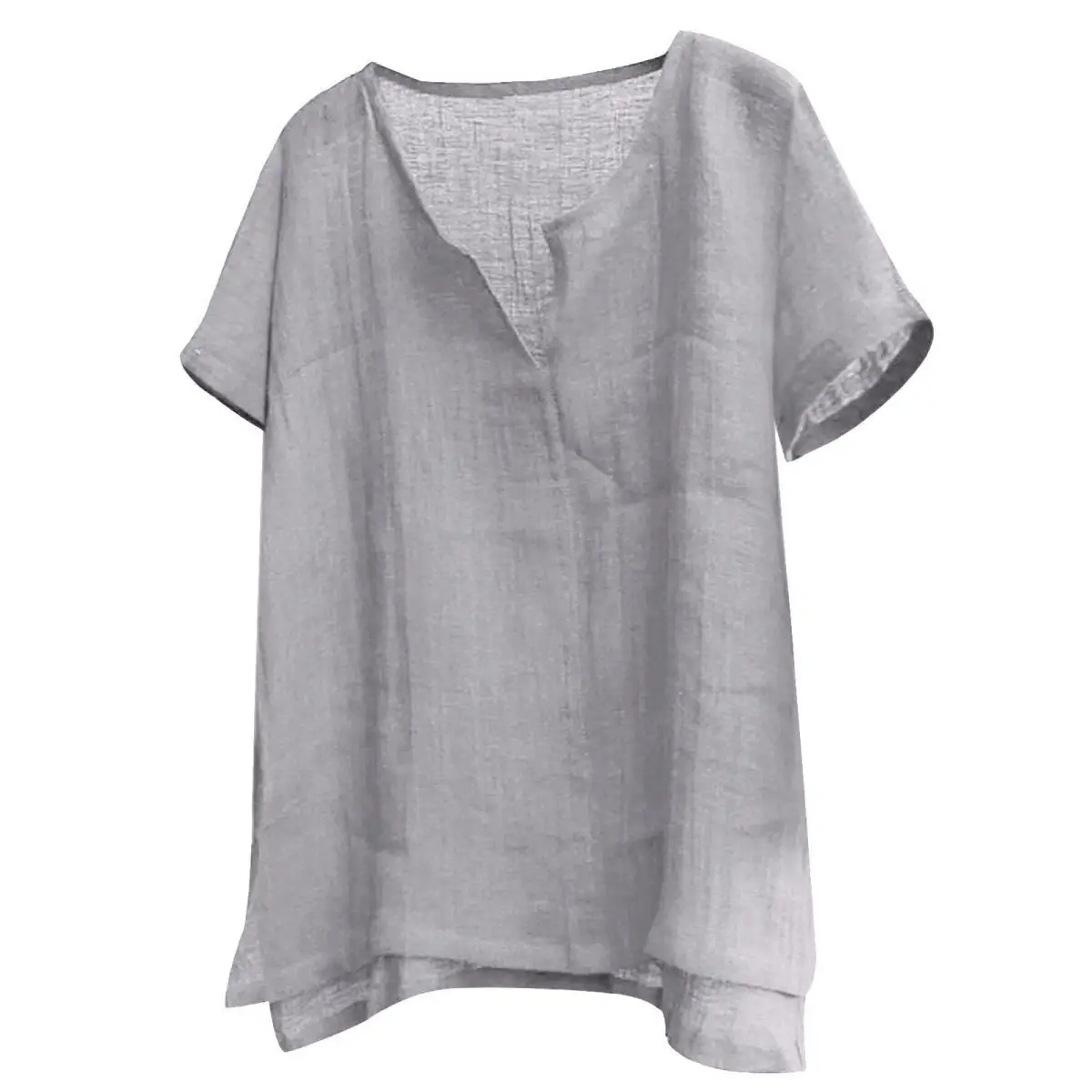 Men's Cotton Linen V-Neck T-Shirt Beige - Image 6