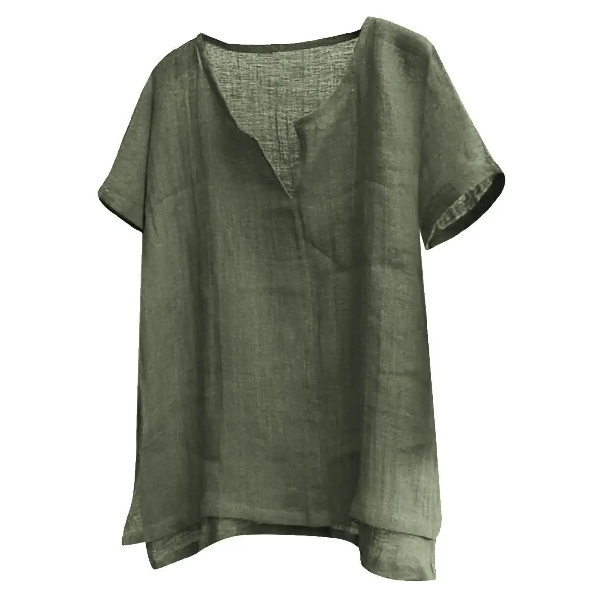 Men's Cotton Linen V-Neck T-Shirt Beige - Image 8