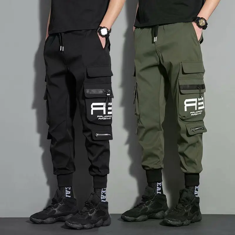Men Korean Style Functional Harem Pants Olive Green - Image 3