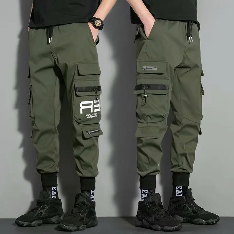 Men Korean Style Functional Harem Pants Olive Green - Image 2