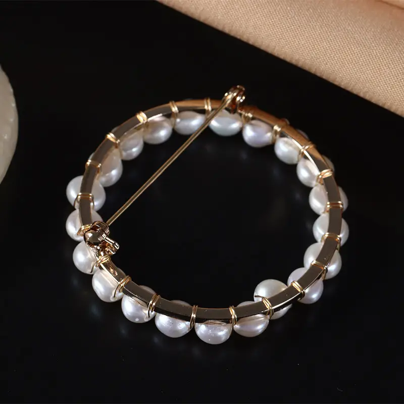 Natural Freshwater Pearl Bracelet 40mm Handwound Baroque Brooch - Image 4