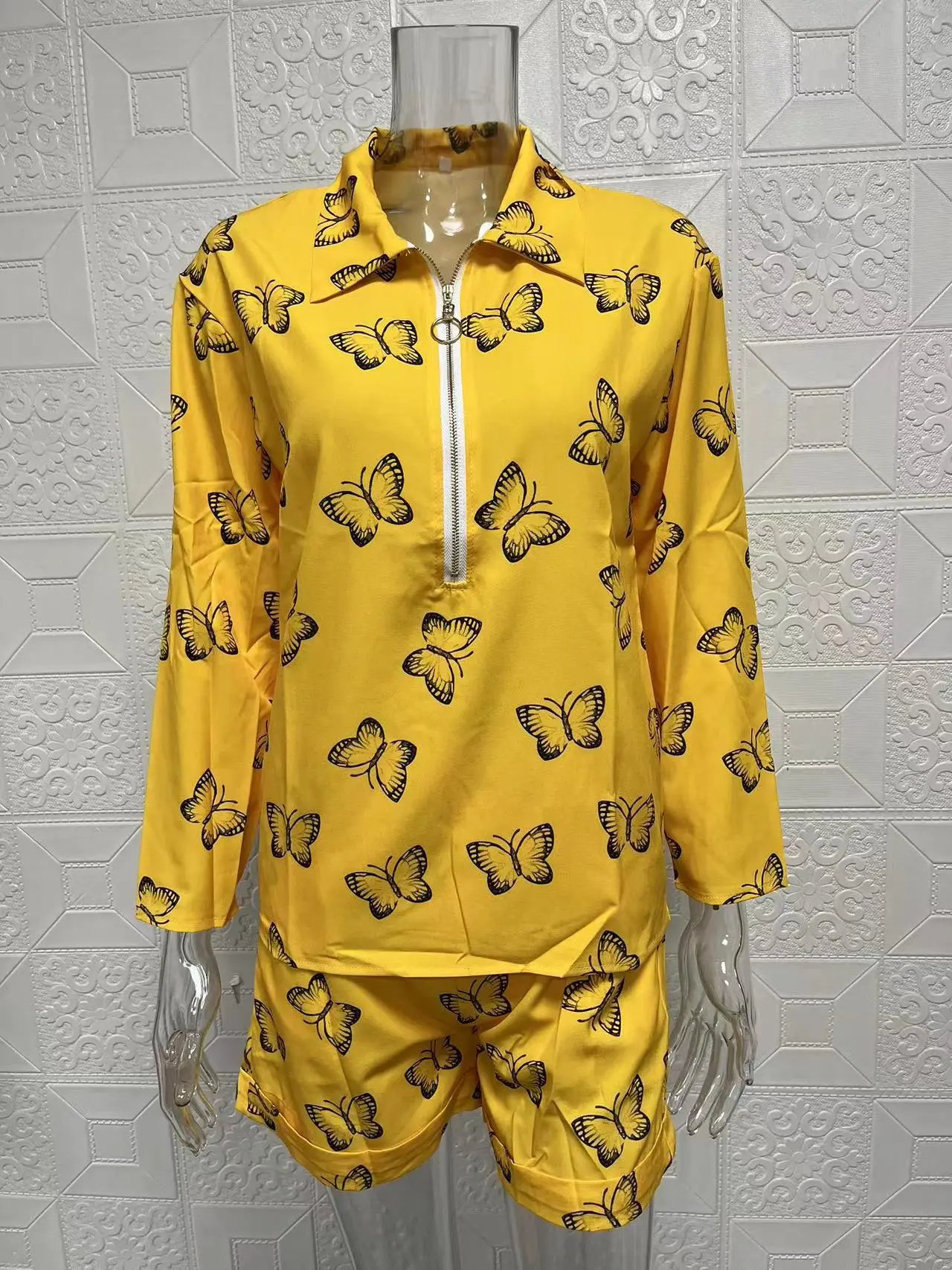Women Yellow Zipper Shorts Top Set Summer 2024 — feature 15
