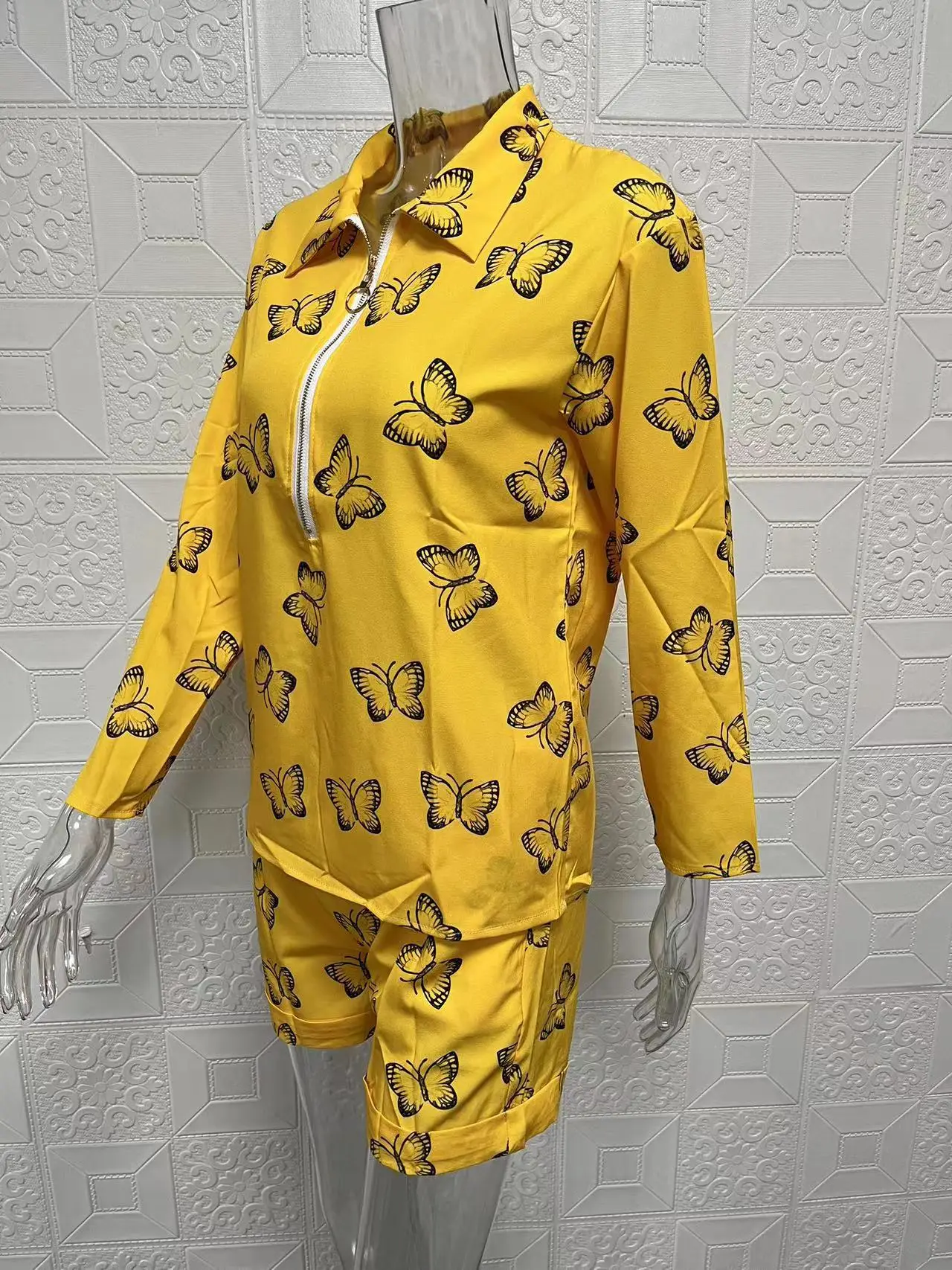 Women Yellow Zipper Shorts Top Set Summer 2024 — feature 16